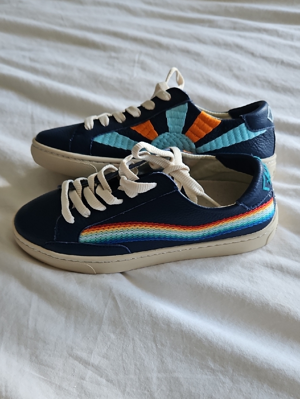 Soludos Navy Sneakers - Rainbow Stripe and Turquoise Accents, Fits A Bit Small
